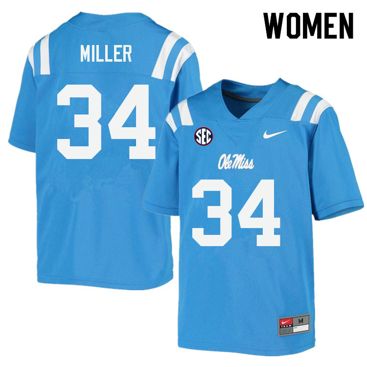 Bobo Miller Ole Miss Rebels NCAA Women's Powder Blue #34 Stitched Limited College Football Jersey TPN2858RH